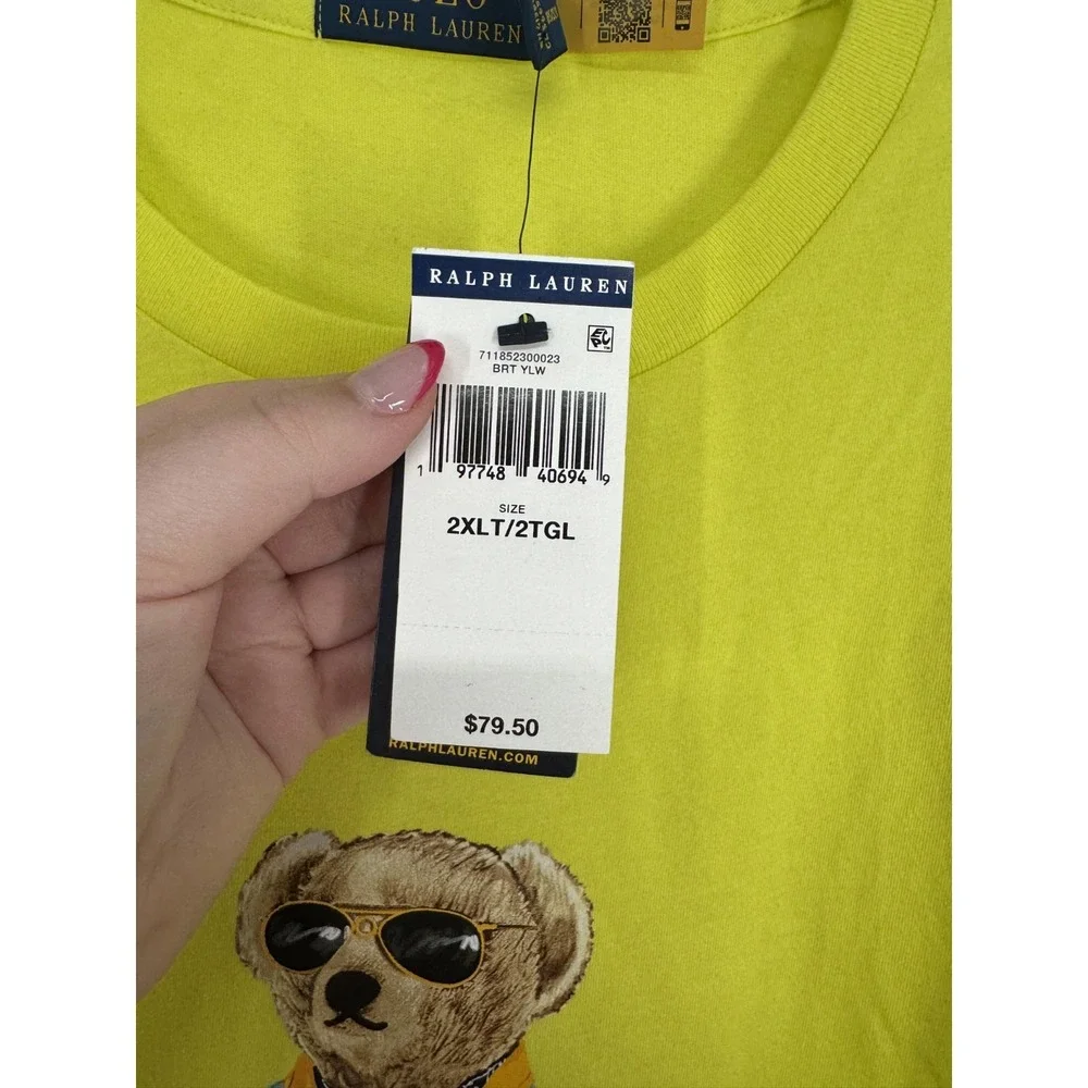 Polo Ralph Lauren Bear T Shirt 2XL‎ Tall 2XLT Neon Fluorescent Short Sleeve Tee